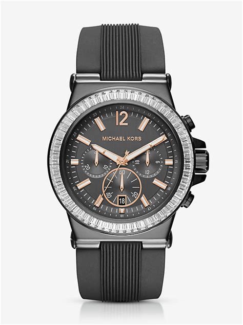 michael kors dylan gunmetal silicone watch|Michael Kors oversized boyfriend watch.